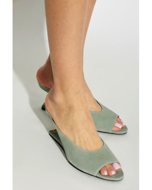 Balmain Green Suede Wedge Sandals