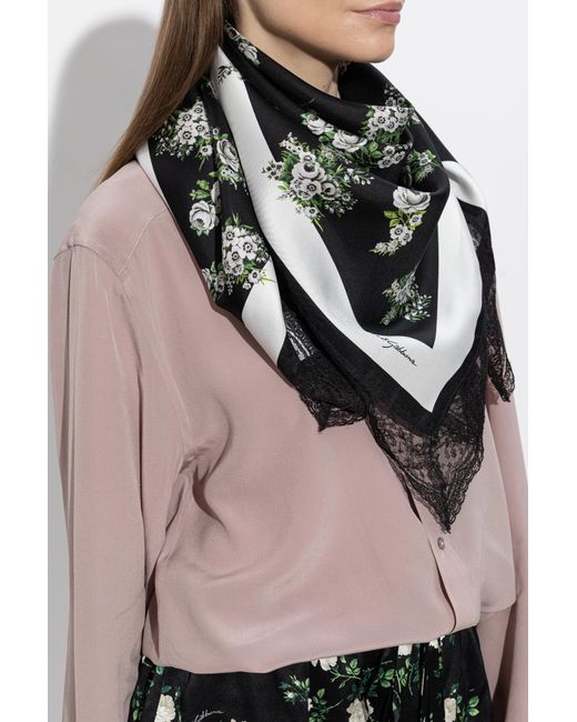 Dolce & Gabbana Black Silk Scarf With Lace