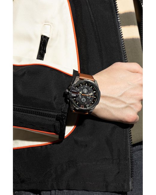 DIESEL Black "Mega Chief" Watch On A Leather Strap for men
