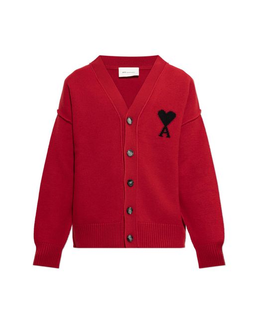 AMI Red Wool Cardigan for men