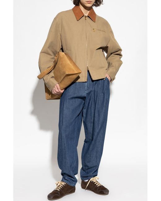 Versace Natural Jacket With A Leather Collar for men