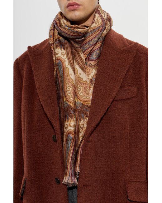 Etro Brown Wool Scarf With Raw Edges for men