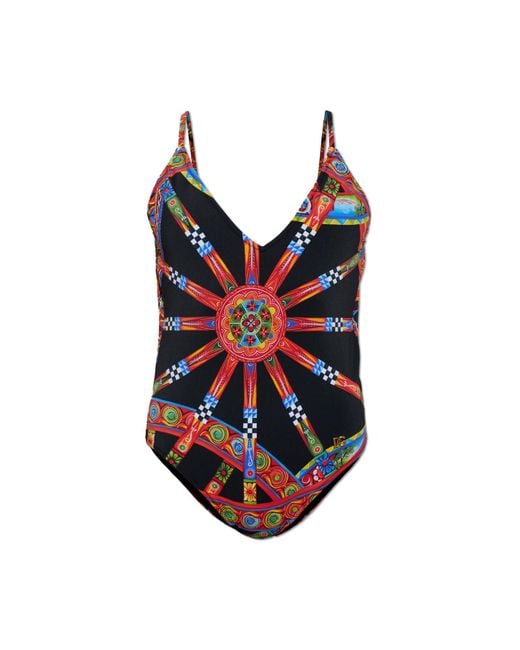 Dolce & Gabbana Red One-Piece Swimsuit With 'Carretto' Print