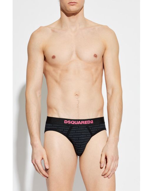 DSquared² Black Cotton Briefs With Monogram for men
