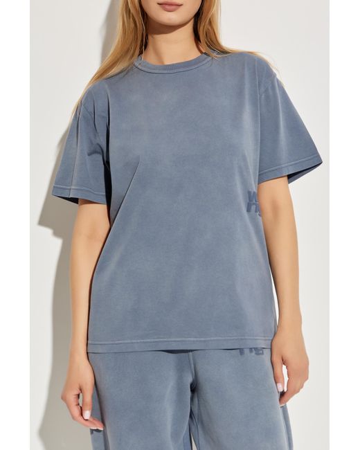 T By Alexander Wang Blue T-Shirt With Printed Logo