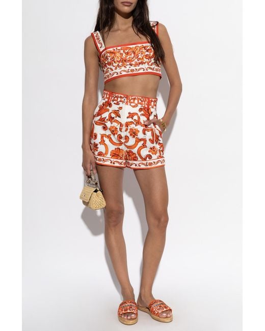 Dolce & Gabbana Red Shorts With "Majolica" Print