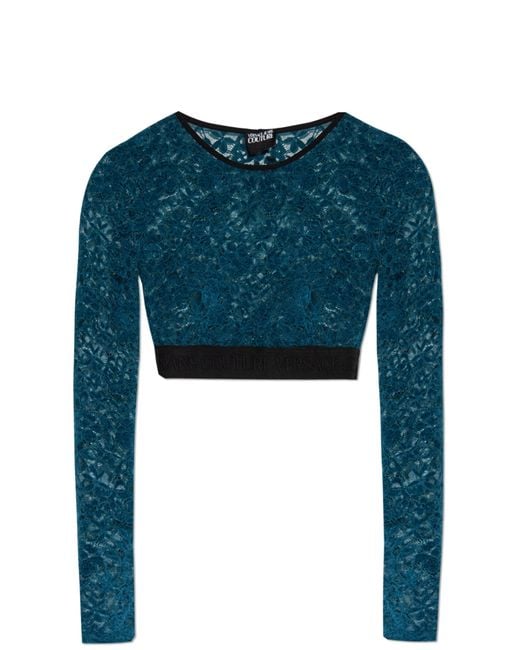 Versace Jeans Couture Blue Lace Top With Long Sleeves