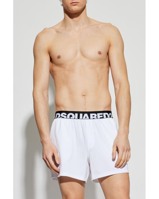 DSquared² Blue Cotton Boxers With Logo for men
