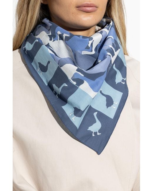 Moschino Blue Cotton Scarf With Print
