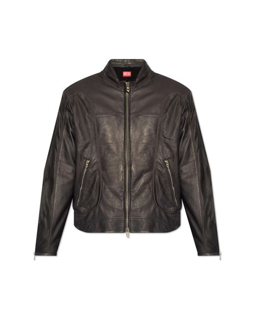DIESEL Black 'l-krix' Leather Jacket, for men