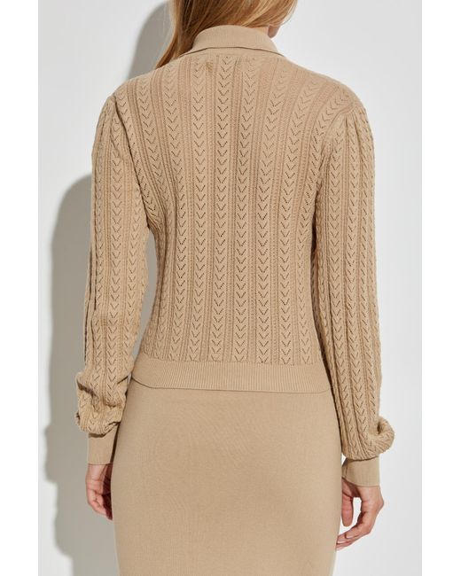 Alessandra Rich Natural Cardigan With Decorative Knit