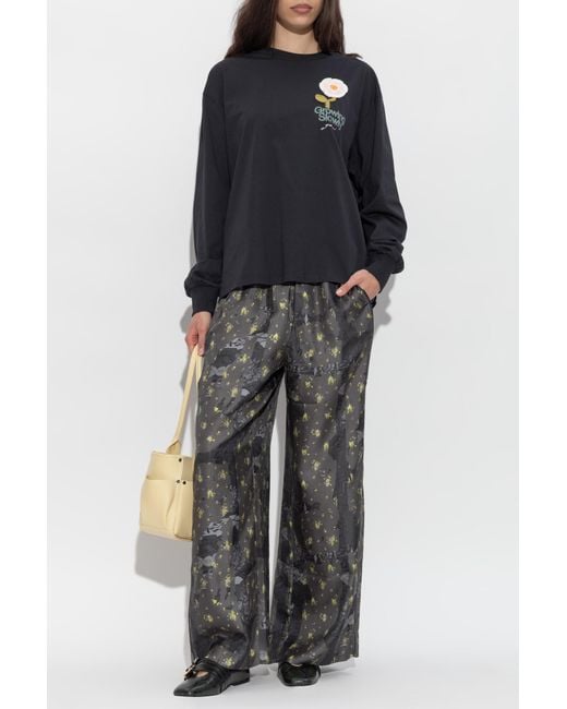 Ganni Blue T-Shirt With Colorful Embroidery