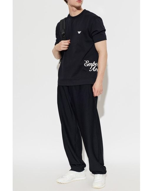 Emporio Armani Blue T-Shirt With Logo for men