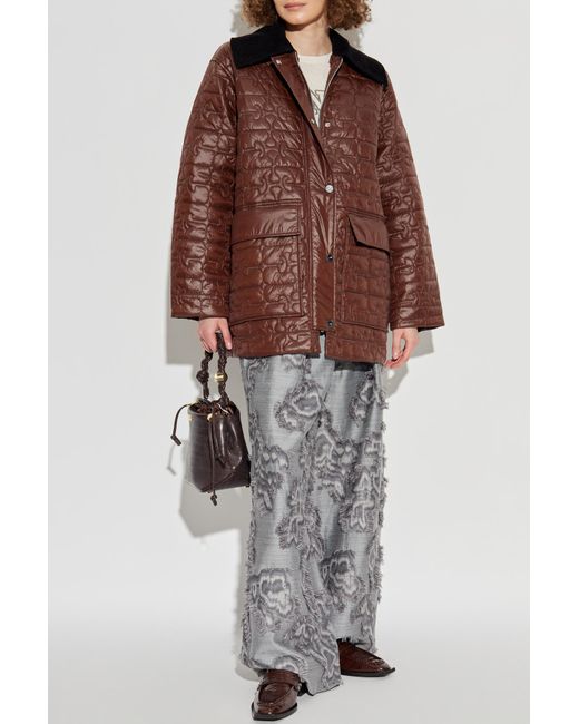Ganni Brown Quilted Jacket With Corduroy Collar