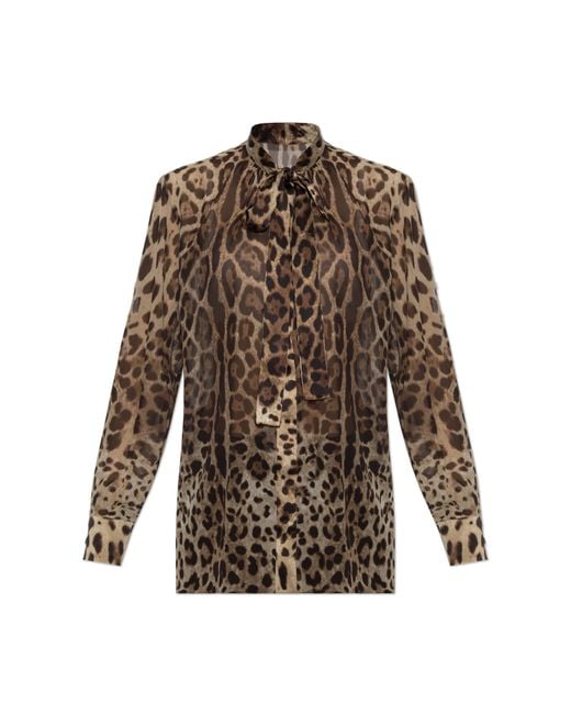 Dolce & Gabbana Brown Silk Shirt With Animal Print