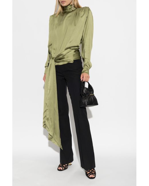 Balmain Green Silk Shirt With Shoulder Pads