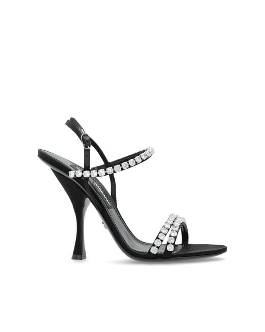 Dolce & Gabbana Natural Heeled Sandals With Shimmering Crystals