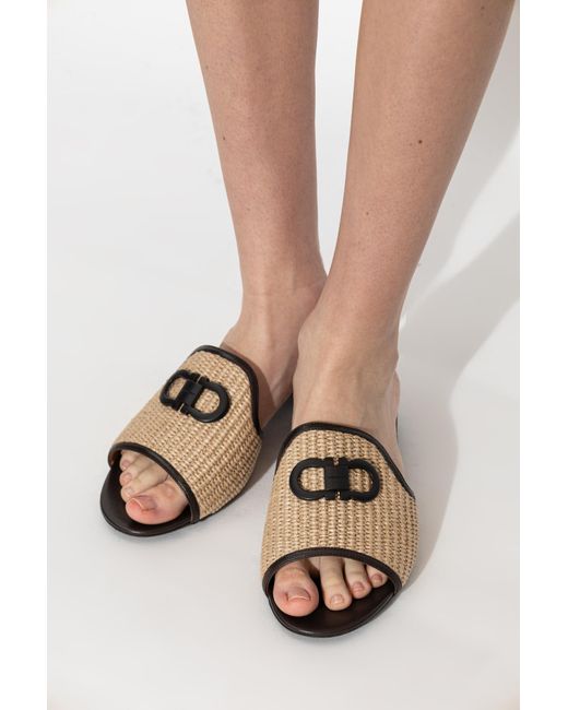 Ferragamo Natural Heeled Mules "Rexy"