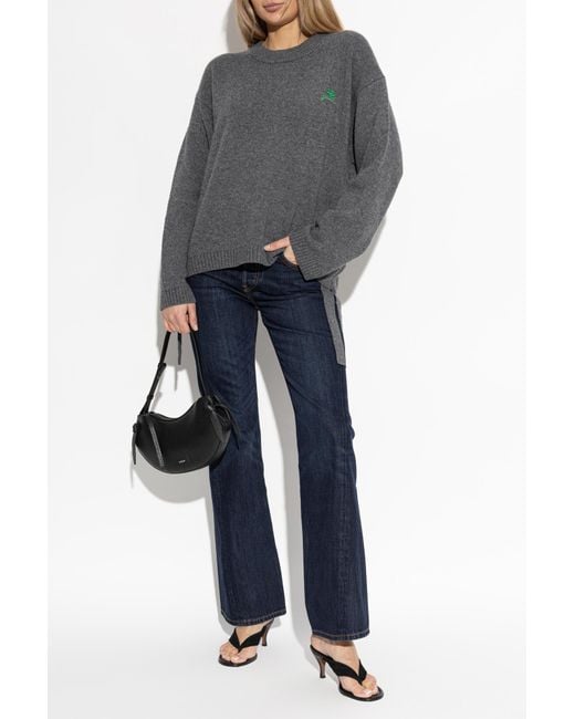 Ganni Gray Sweater With Logo