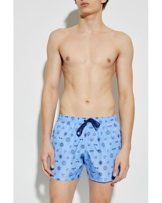 Moschino Blue Patterned Swim Shorts for men
