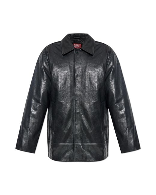 DIESEL Black Leather Jacket 'L-Jess' for men