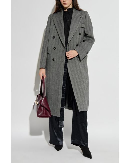 Ferragamo Gray Wool Coat With Herringbone Pattern