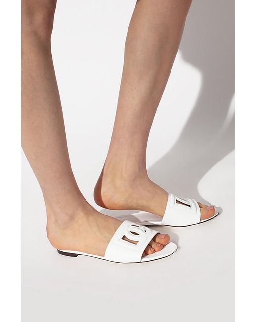Dolce & Gabbana White Bianca Logo Leather Slides