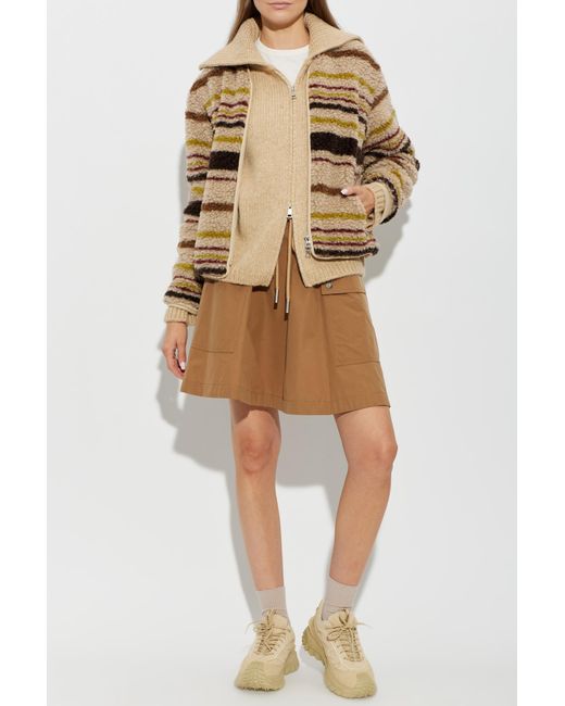 Moncler Natural Cardigan With Logo Patch