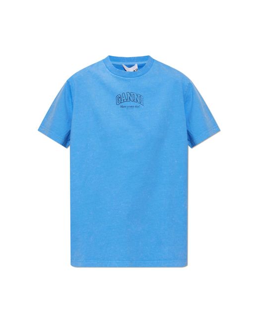 Ganni Blue T-Shirt With Logo