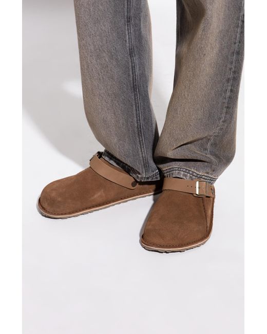 Birkenstock Brown 'Lutry Premium Suede' Slides for men