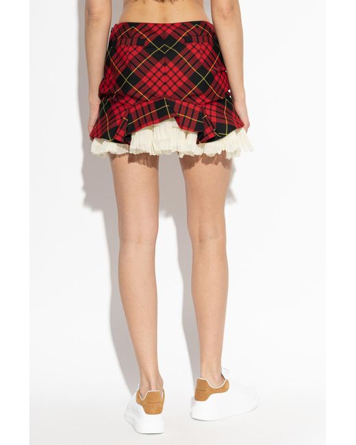 Alexander McQueen Red Short Skirt With A Checked Pattern