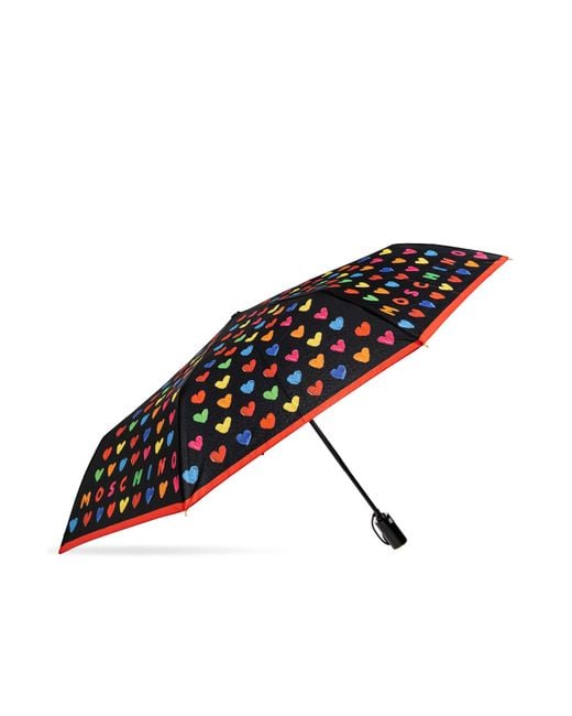 Moschino Black Folding Umbrella With Colorful Print