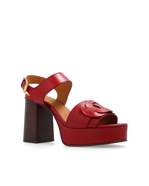 See By Chloé Red 'loys' Heeled Sandals,
