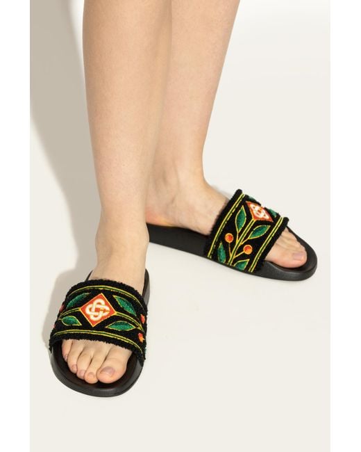 Casablanca Black Slides With Logo