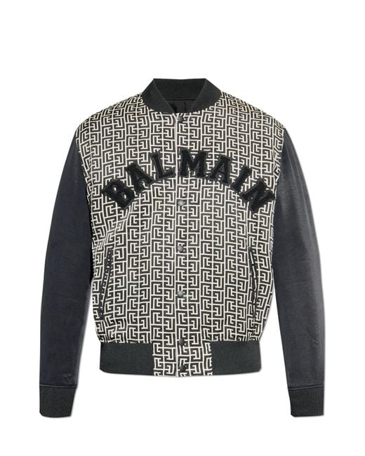 Balmain Monogram And Logo Pattern Bomber Jacket in Grey for Men | Lyst UK