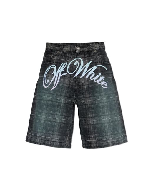 Off-White c/o Virgil Abloh Blue Plaid Patterned Denim Shorts for men