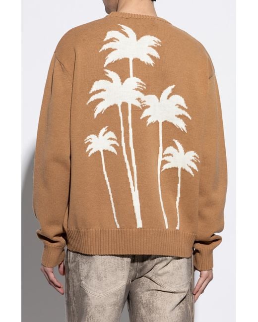 Palm Angels Orange Sweater With Palm Pattern for men