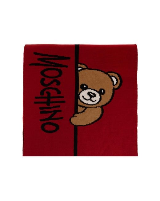 Moschino Red Scarf With A Characteristic Teddy Bear Motif