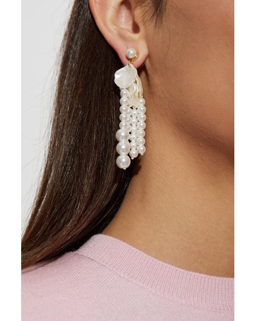 Self-Portrait White Long Earrings With Glass Pearls