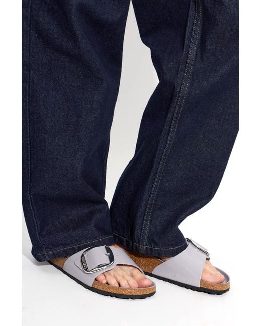 Birkenstock White 'Madrid Big Buckle' Slides