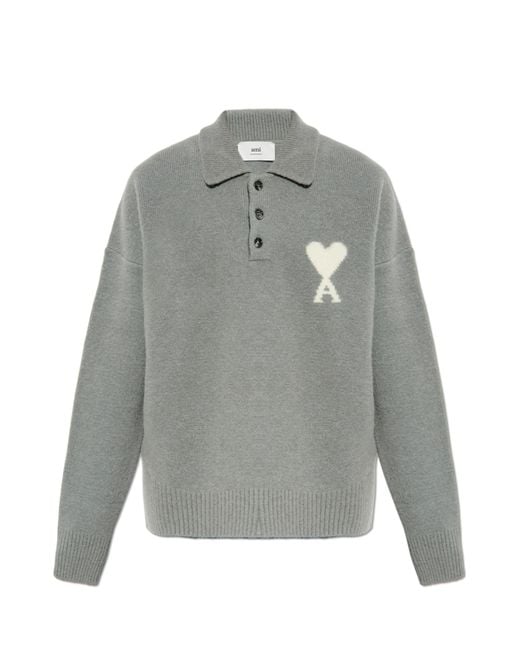 AMI Gray Cardigan With Logo