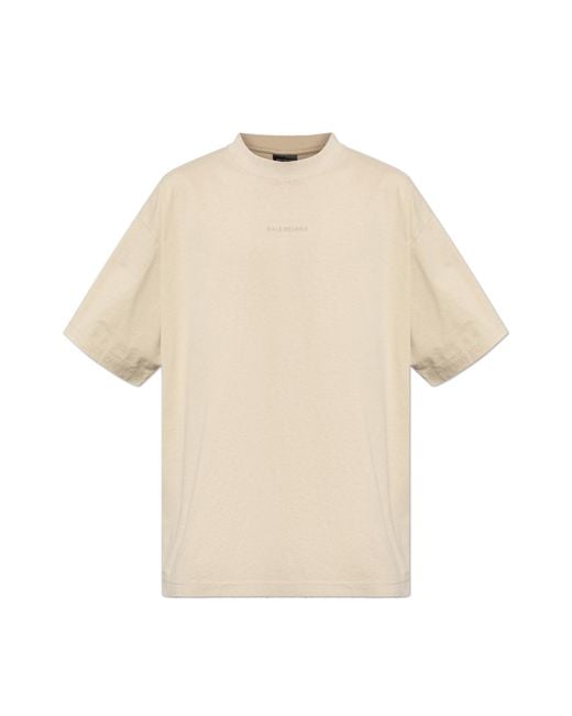 Balenciaga Natural T-Shirt With Embroidered Logo for men