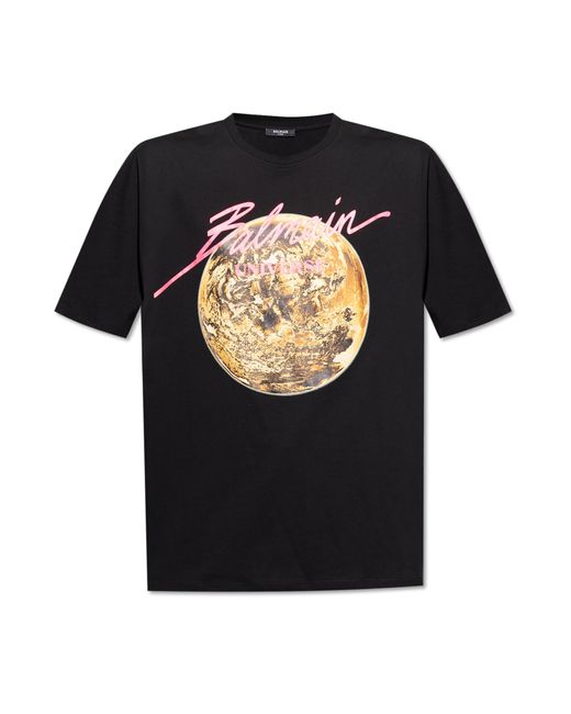Balmain Black T-Shirt With Print for men