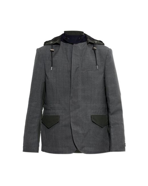 Sacai Black Wool Jacket With Detachable Hood for men
