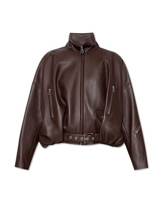 Loewe Brown Oversized Leather Zip-Up Jacket With Belt