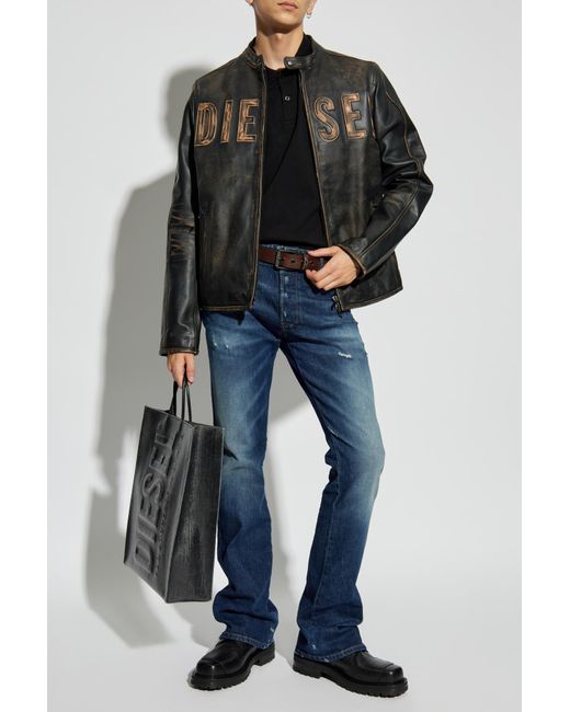 DIESEL Black Polo T-Rejust-Ls-Doval-Pj for men