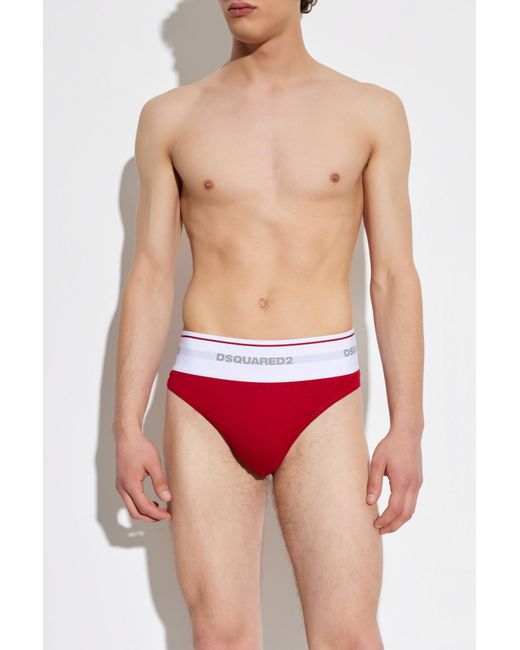 DSquared² Red Briefs With Logo for men