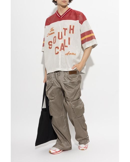 Amiri Red Leather Perforated T-Shirt for men