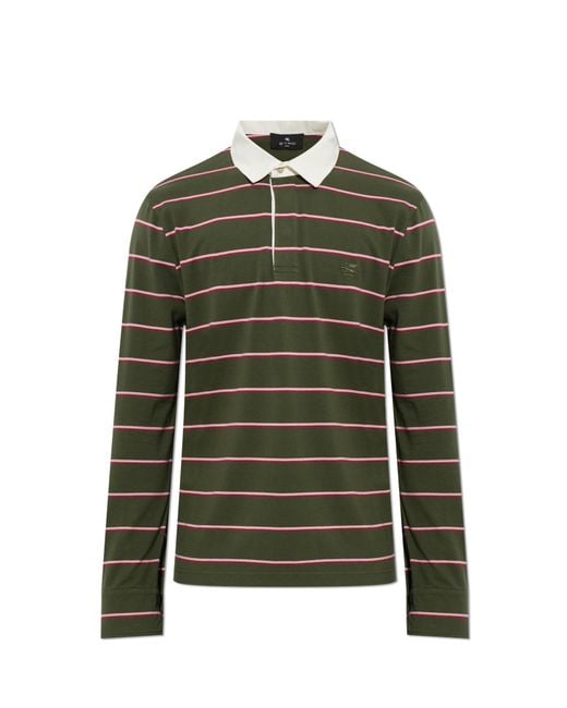 Etro Green Long-Sleeve Polo for men