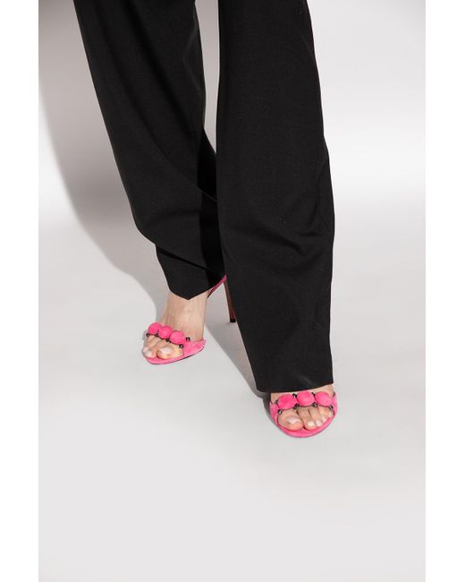 Alaïa Pink Bombe Stud Suede Ankle-Wrap High-Heel Sandals